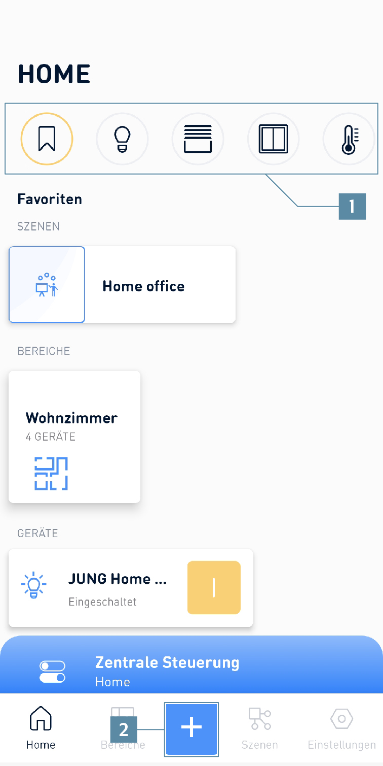 Bedienung und Menüstruktur der JUNG HOME App